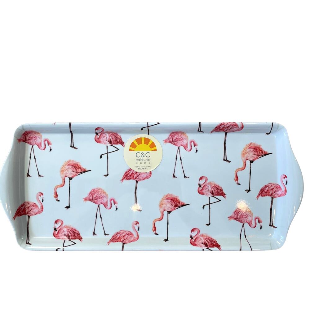 C&C California Pink Flamingo Melamine Serving Platter Tray 15in Tropical New